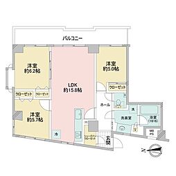 朝日白山マンション 3LDKの間取図画像