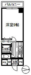 リバービューハイツ3 1Kの間取図画像