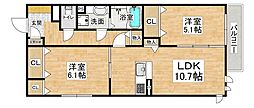 エムライズ材木町 2LDKの間取図画像