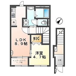 ルミエール・ドール　輝 2階1LDKの間取り