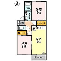 コンフォール美喜1 2DKの間取図画像