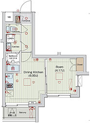 セリュークス田園調布南 2階1DKの間取り