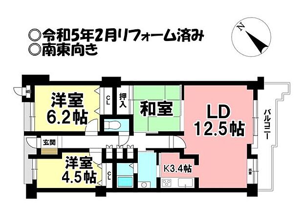 富士見台パークハイツ参番館(3LDK) 3階の間取り