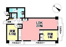 杁中スカイタウンA棟 2LDKの間取図画像