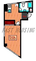 小田急小田原線 代々木八幡駅 徒歩6分の賃貸マンション 6階1DKの間取り