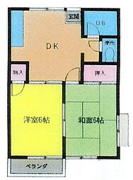 コンフォートリヴB 2DKの間取図画像