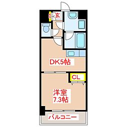 パークサイド加治屋町 5階1DKの間取り