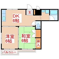 Kフラット 2DKの間取図画像