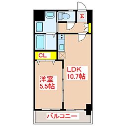 パークサイド加治屋町 6階1LDKの間取り