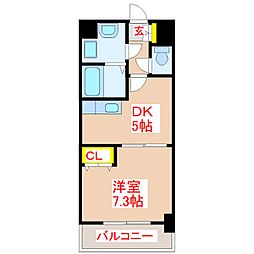 パークサイド加治屋町 4階1DKの間取り