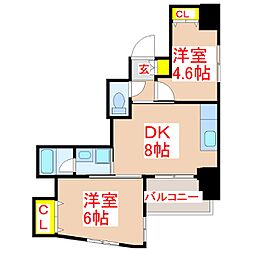 さくらヒルズ天公前 6階2DKの間取り