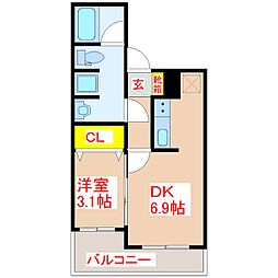 コートフェリア 2階1DKの間取り