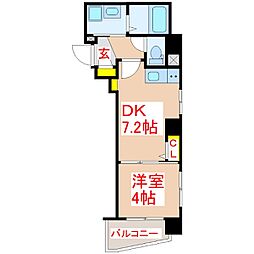 Modena甲突 1DKの間取図画像