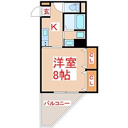 ロイヤルコート平之 1Kの間取図画像