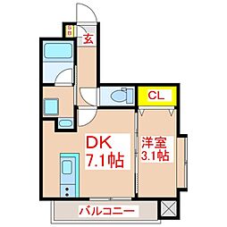 フィオーレ城南 1DKの間取図画像