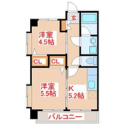 さくらヒルズ新屋敷壱番館 2Kの間取図画像
