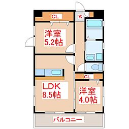 さくらヒルズ甲突町 2LDKの間取図画像