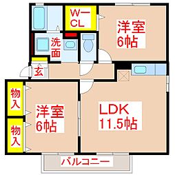 メディオ・ルーチェ　Ｃ 2階2LDKの間取り