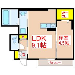 セントラル姶良 1階1LDKの間取り
