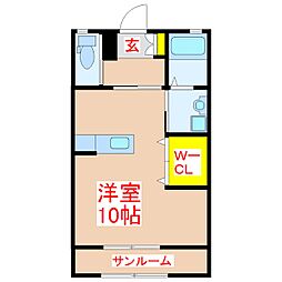 エスポワール加治木　Ａ棟 2階ワンルームの間取り