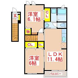 インテリジェンス　I 2階2LDKの間取り