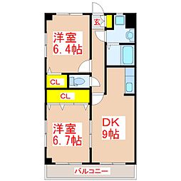メゾンドゥボヌール 2DKの間取図画像