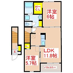 アルドール・アサヒ2 2LDKの間取図画像