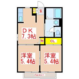 カフリエ山之内 2DKの間取図画像
