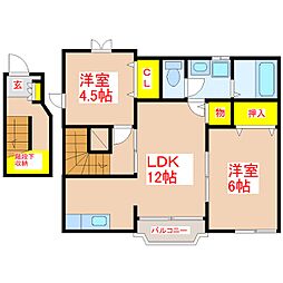 クレッセントハウス 2LDKの間取図画像