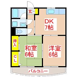 パームガーデン惟神 2DKの間取図画像