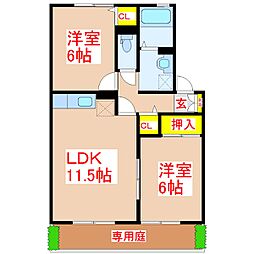 グランドールB棟 2LDKの間取図画像