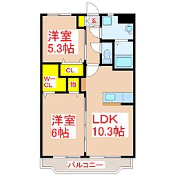 クレセント姶良 2LDKの間取図画像