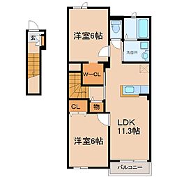 コンフォート・ヴィラ旭原2 2LDKの間取図画像