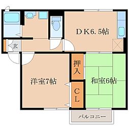 セジュール花岡 2DKの間取図画像