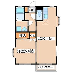 ブルースカイ 1LDKの間取図画像