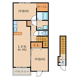 グランツ・プラシード 2LDKの間取図画像