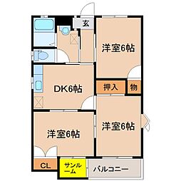 サンリブレ寿 3DKの間取図画像