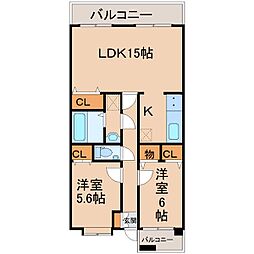 グレースヌーブ 2LDKの間取図画像