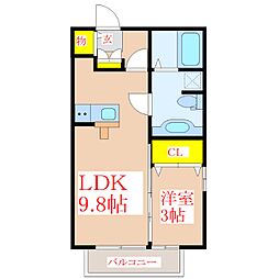 モナリエＴＯＫＵＤＡ 1階1LDKの間取り
