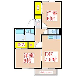 セジュール福島 2DKの間取図画像