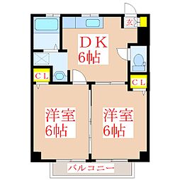 ガーデンプレイス小田A 2DKの間取図画像