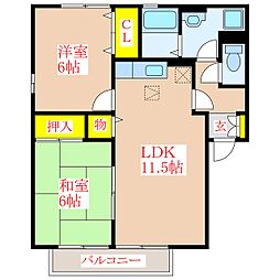 セジュールユミ 2LDKの間取図画像