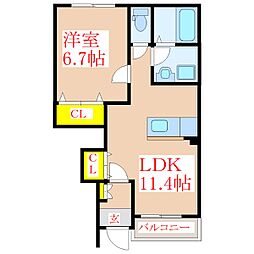サンシャイン肥後 1LDKの間取図画像