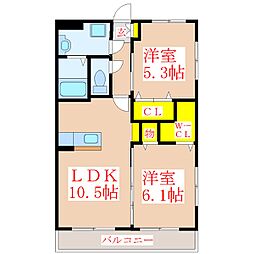 ヒルズワン 2LDKの間取図画像