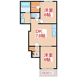 エレガンテサカエ 2DKの間取図画像