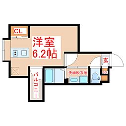 ゼフィール ワンルームの間取図画像