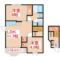 ソレアード和田A 2LDKの間取図画像