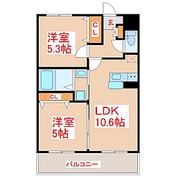 オーラルバレー坂之上 2LDKの間取図画像
