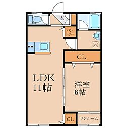メイツ郷之原 B棟 1LDKの間取図画像