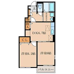 プラシードピアッツア鹿屋 2DKの間取図画像